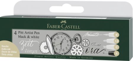 Poza cu PITT ARTIST PEN SOFT BRUSH SET 4 BUC ALB+NEGRU FABER-CASTELL