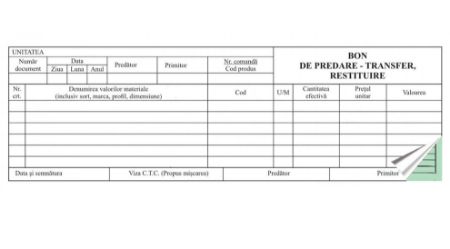 Poza cu BON PREDARE TRANSFER RESTITUIRE AUTOCOPIATIV