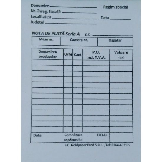Poza cu NOTA PLATA