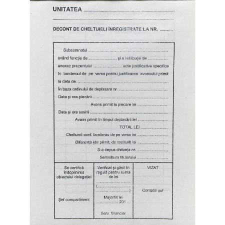 Poza cu DECONT DE CHELTUIELI INREGISTRATE A5