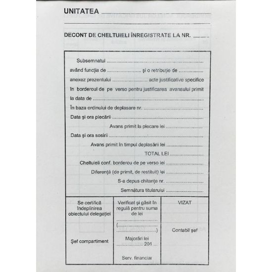 Poza cu DECONT DE CHELTUIELI INREGISTRATE A5