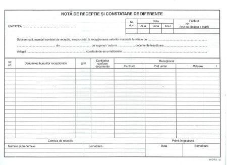 Poza cu NOTA RECEPTIE CONSTATARE DIFERENTE FARA TVA AUTOCOPIATIVA