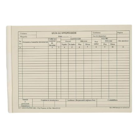 Poza cu LISTA INVENTAR 11 COLOANE ORIZONTALA