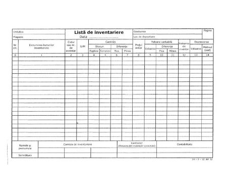 Poza cu LISTA INVENTAR 14 COLOANE ORIZONTALE
