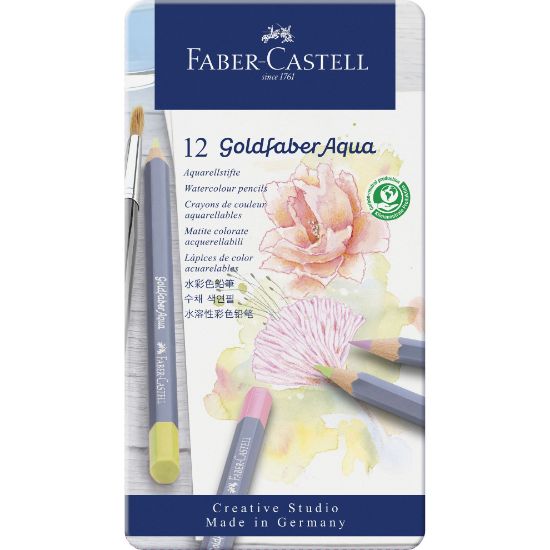 Poza cu CREIOANE COLORATE AQUARELLE 12 CULORI PASTEL GOLDFABER CUT. METAL FABER CASTELL