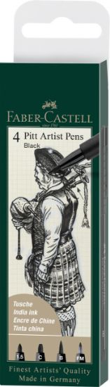 Poza cu PITT ARTIST PEN SET 4 BUC NEGRU ( 1.5,C,B,FM) FABER-CASTELL
