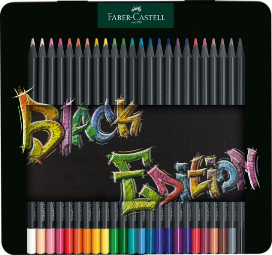 Poza cu CREIOANE COLORATE 24 CULORI BLACK EDITION CUTIE METAL FABER-CASTELL