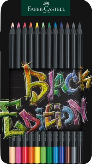 Poza cu CREIOANE COLORATE 12 CULORI BLACK EDITION CUTIE METAL FABER-CASTELL