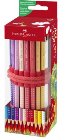 Poza cu ROLLUP 18 CREIOANE COLORATE GRIP+ ASCUTITOARE SLEEVE FABER-CASTELL