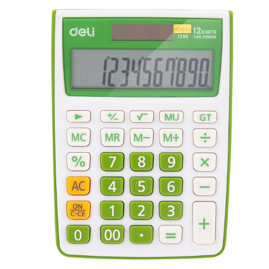 Poza cu CALCULATOR BIROU 12DIG ALB-VERDE 1238 DELI