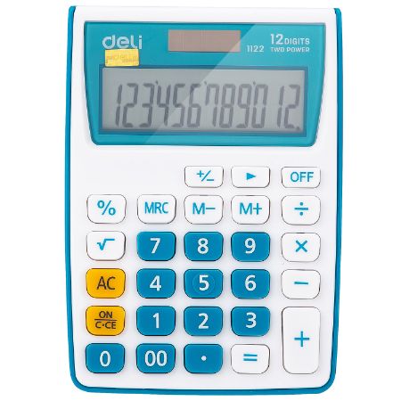 Poza cu CALCULATOR BUZUNAR 12DIG ALB-ALBASTRU 1122 DELI