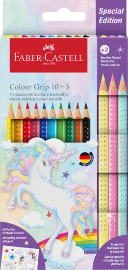 Poza cu SET PROMO CREIOANE COLORATE 10+3 CULORI GRIP 2001 UNICORNI FABER-CASTELL