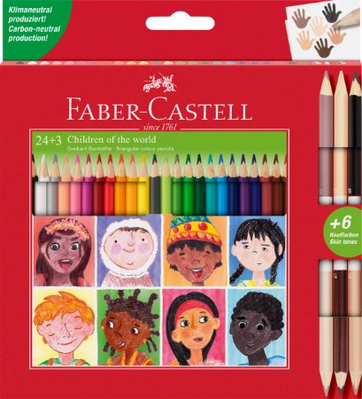 Poza cu CREIOANE COLORATE 24+3 CR. BICOLORE PIELE CHILDREN OF THE WORLD FABER-CASTELL