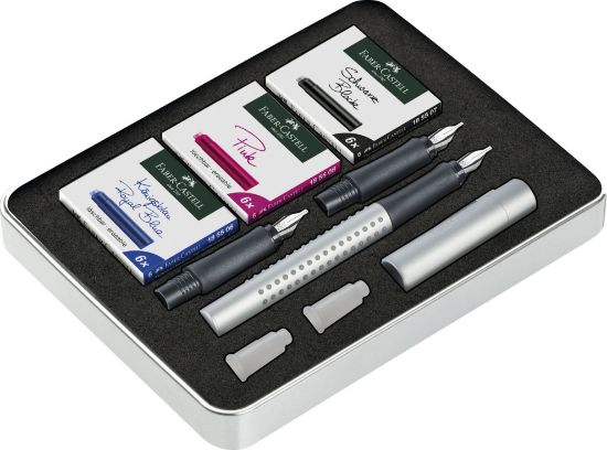 Poza cu SET STILOU CALIGRAFIC GRIP 2011 ARGINTIU FABER-CASTELL