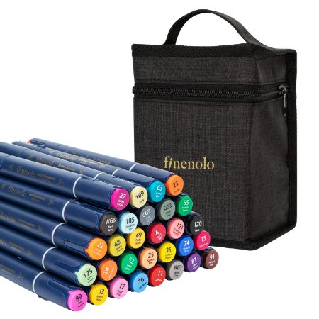 Poza cu SET 30 MARKERE SKETCHING VARF DUBLU ROTUND/TESIT HUSA TEXTILA DELI