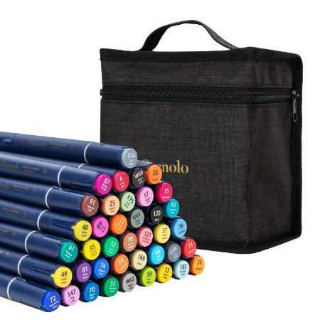 Poza cu SET 40 MARKERE SKETCHING VARF DUBLU ROTUND/TESIT HUSA TEXTILA DELI