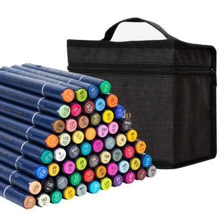Poza cu SET 60 MARKERE SKETCHING VARF DUBLU ROTUND/TESIT HUSA TEXTILA DELI