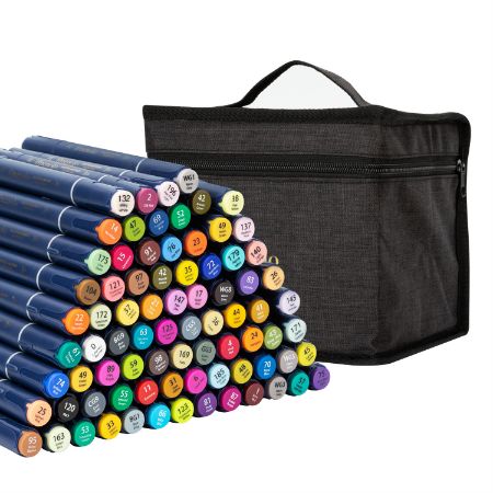 Poza cu SET 80 MARKERE SKETCHING VARF DUBLU ROTUND/TESIT HUSA TEXTILA DELI