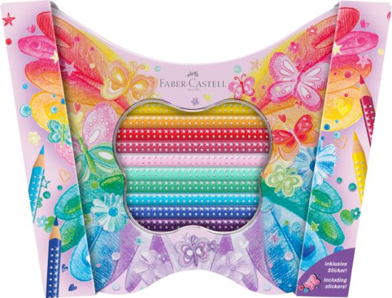 Poza cu SET CADOU 20 CREIOANE COLORATE SPARKLE BUTTERFLY FABER-CASTELL