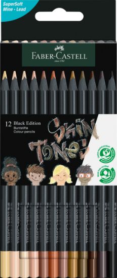Poza cu CREIOANE COLORATE 12 CULORI SKIN TONES BLACK EDITION FABER-CASTELL