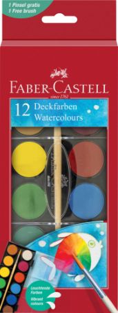 Poza cu ACUARELE 12 CULORI 30MM + PENSULA 2023 FABER-CASTELL