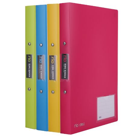 Poza cu CAIET MECANIC A4 2 INELE 25/30 MM COPERTA FLEXIBILA CU BUZUNAR CULORI NEON DELI