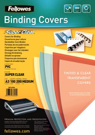 Poza cu COPERTI PLASTIC A3 200 MICRONI TRANSPARENTE 100/TOP FELLOWES