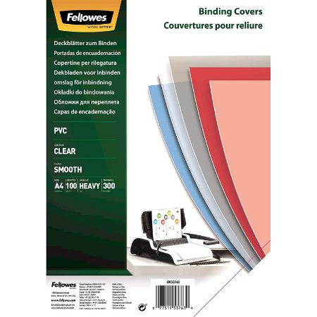Poza cu COPERTI PLASTIC A4 300 MICRONI TRANSPARENTE 100/TOP FELLOWES
