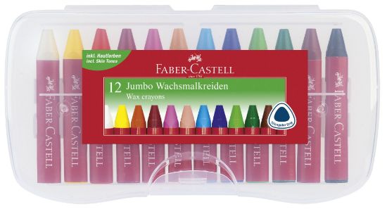 Poza cu CREIOANE CERATE 12 CULORI JUMBO CUTIE PLASTIC FABER-CASTELL