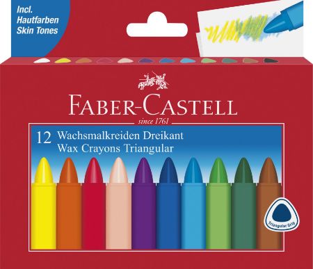 Poza cu CREIOANE CERATE TRIUNGHIULARE 12 CULORI FABER-CASTELL