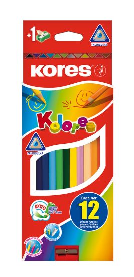 Poza cu CREIOANE COLORATE 12 CULORI + ASCUTITOARE TRIUNGHIULARE KORES
