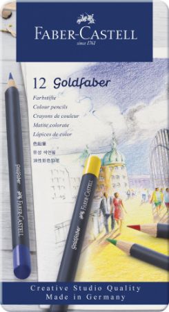 Poza cu CREIOANE COLORATE 12 CULORI GOLDFABER CUTIE METAL FABER-CASTELL