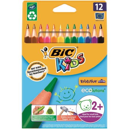 Poza cu CREIOANE COLORATE 12 CULORI TRIUNGHIULARE EVOLUTION BIC
