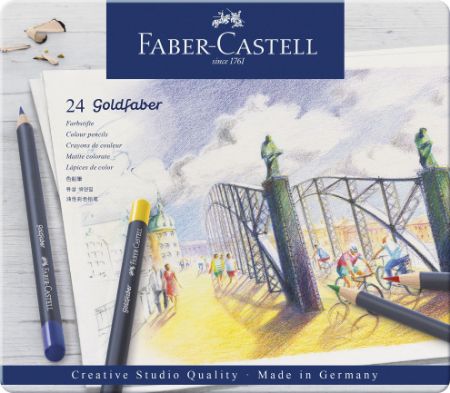 Poza cu CREIOANE COLORATE 24 CULORI GOLDFABER CUTIE METAL FABER-CASTELL