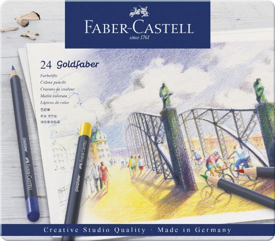 Poza cu CREIOANE COLORATE 24 CULORI GOLDFABER CUTIE METAL FABER-CASTELL