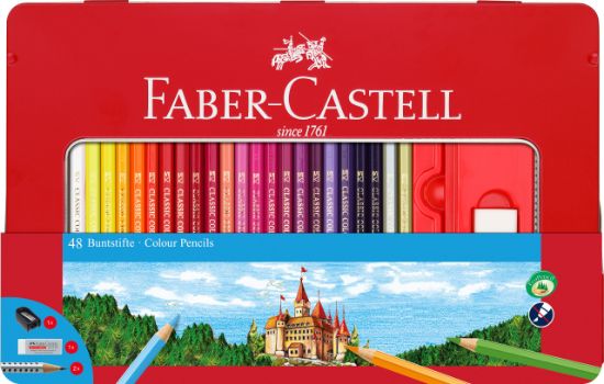 Poza cu CREIOANE COLORATE 48 CULORI + 4 ACCESORII CUTIE METAL FABER-CAST