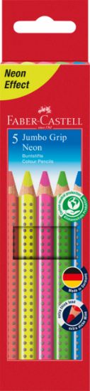 Poza cu CREIOANE COLORATE 5 CULORI NEON JUMBO GRIP FABER-CASTELL