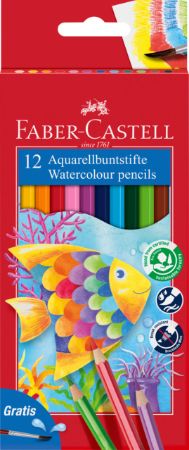 Poza cu CREIOANE COLORATE ACUARELA 12 BUC + PENSULA FABER-CASTELL