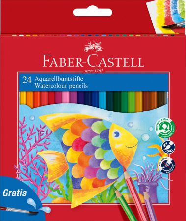 Poza cu CREIOANE COLORATE ACUARELA 24 BUC + PENSULA FABER-CASTELL