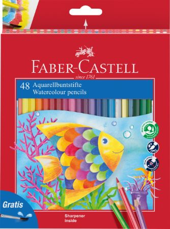 Poza cu CREIOANE COLORATE ACUARELA 48 BUC + PENSULA FABER-CASTELL