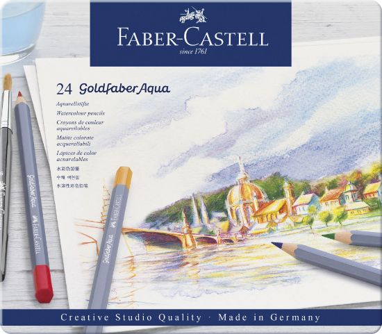 Poza cu CREIOANE COLORATE AQUARELLE 24 CULORI GOLDFABER CUT. METAL FABER