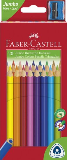 Poza cu CREIOANE COLORATE JUMBO 20 CULORI + ASCUTITOARE FABER-CASTELL