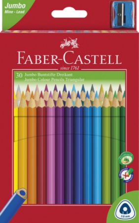 Poza cu CREIOANE COLORATE JUMBO 30 CULORI + ASCUTITOARE FABER-CASTELL