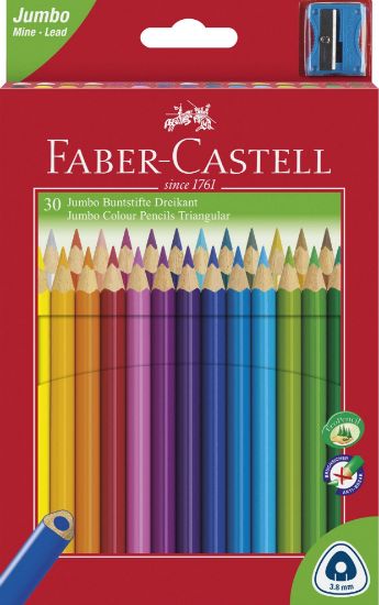 Poza cu CREIOANE COLORATE JUMBO 30 CULORI + ASCUTITOARE FABER-CASTELL