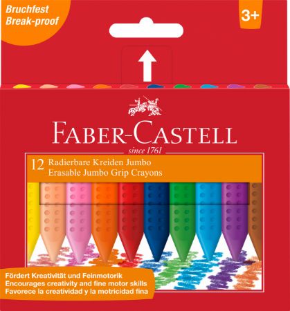 Poza cu CREIOANE COLORATE PLASTIC 12 CULORI JUMBO GRIP FABER-CASTELL