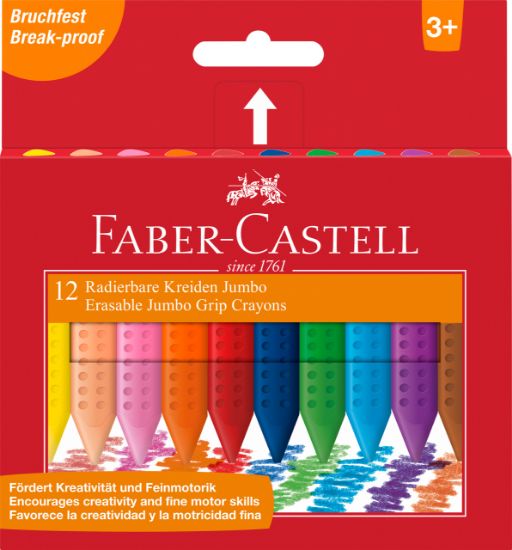 Poza cu CREIOANE COLORATE PLASTIC 12 CULORI JUMBO GRIP FABER-CASTELL