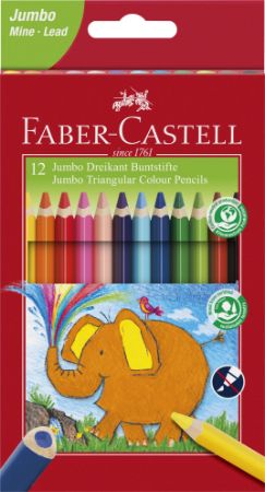 Poza cu CREIOANE COLORATE TRIUNGHIULARE JUMBO 12 CULORI FABER-CASTELL