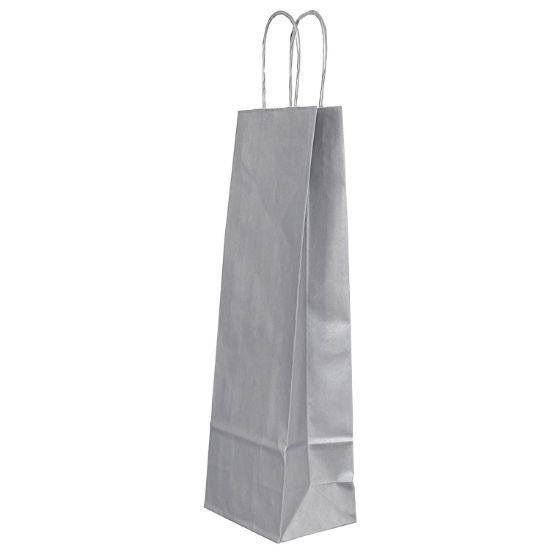 Poza cu PUNGA HARTIE STICLE  MANER RASUCIT 14 x 8 x 39 CM ARGINTIU/ALB PAPIROTI