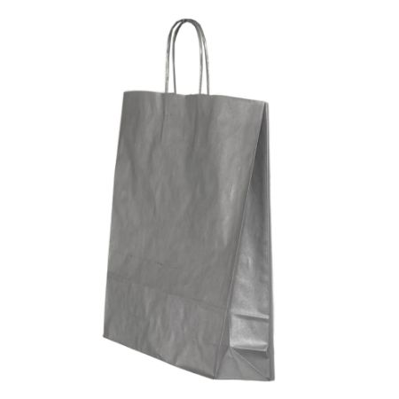 Poza cu PUNGA HARTIE MANER RASUCIT 26 x 12 x 35 CM ARGINTIU/ALB PAPIROTI