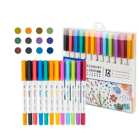Poza cu LINER PIGMENT 2 CAPETE 0.5/1 MM SET 12 CULORI INSPIRA DELI